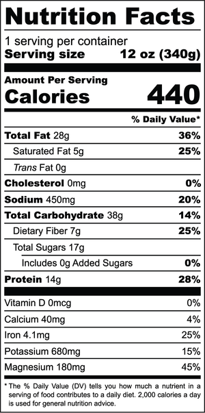 Peanut Butter Cup nutrition facts label