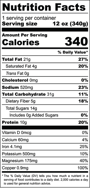 Protein Greens nutrition facts label