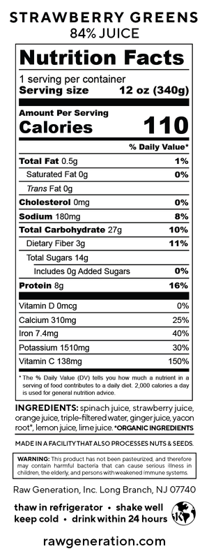 Strawberry Greens nutrition facts label
