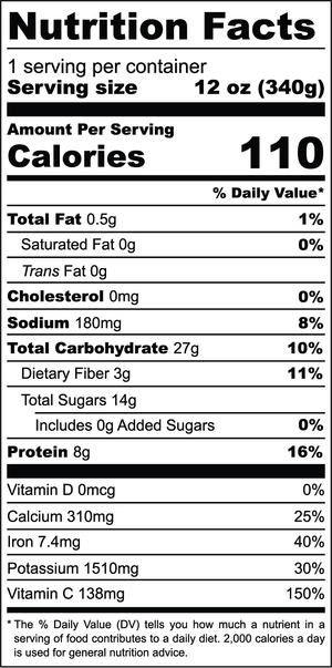 Strawberry Greens nutrition facts label