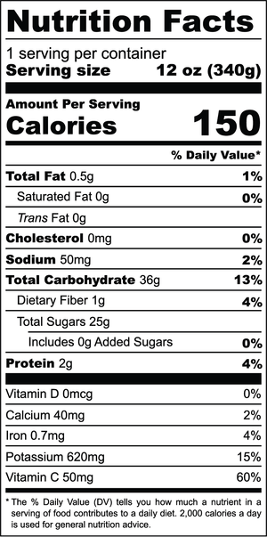 Sweet Roots nutrition facts label