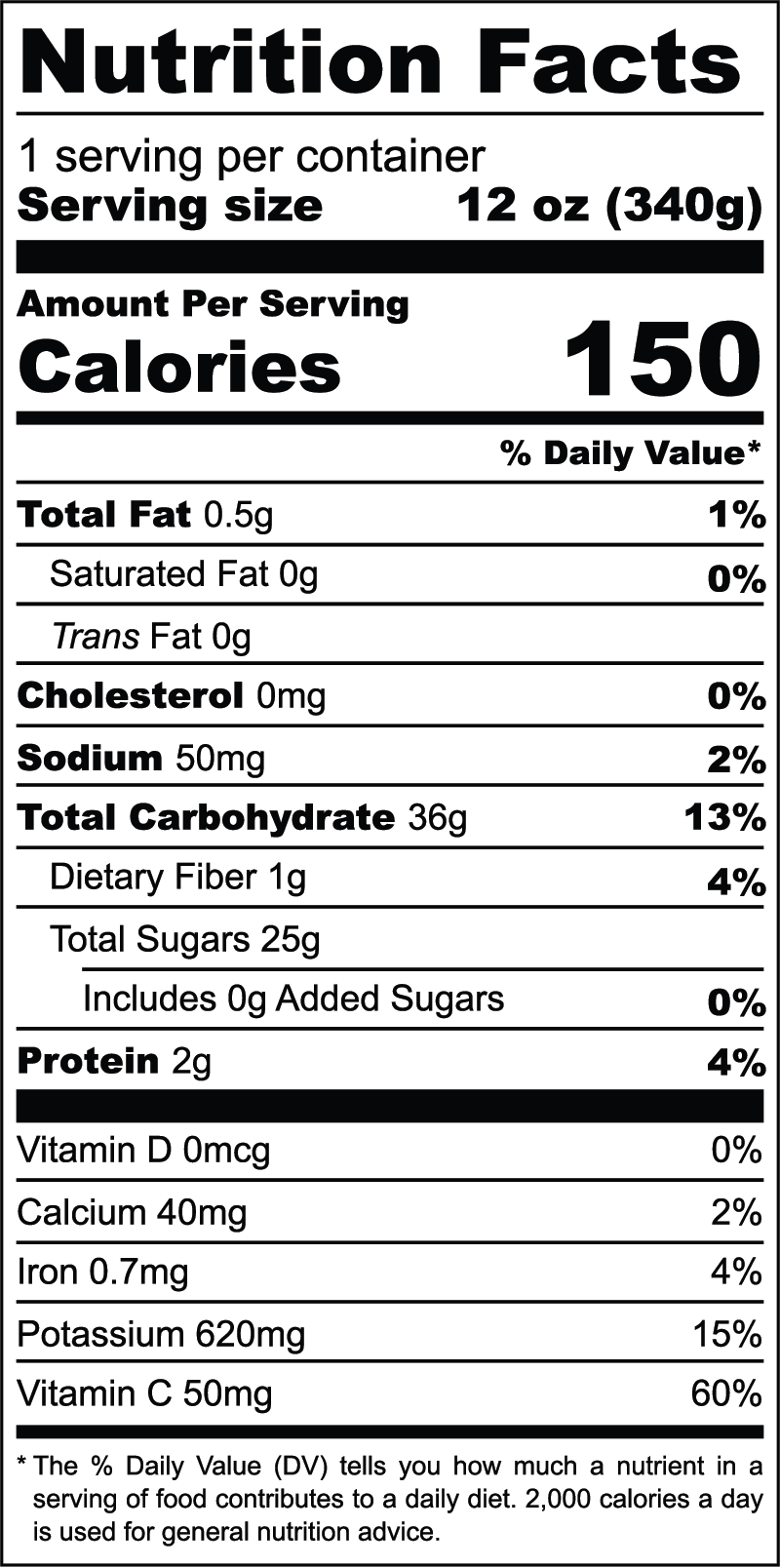 Sweet Roots nutrition facts