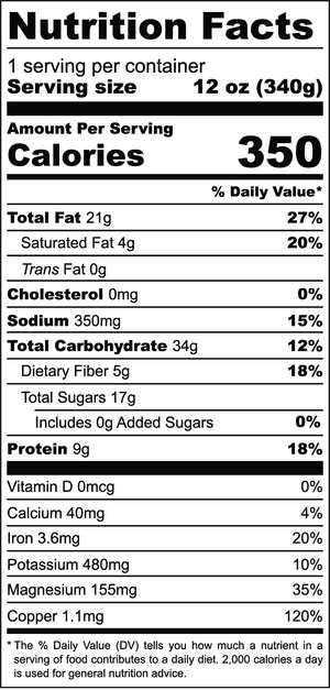 Vanilla Cashew nutrition facts label