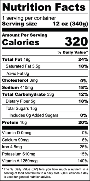 Vanilla Greens nutrition facts label