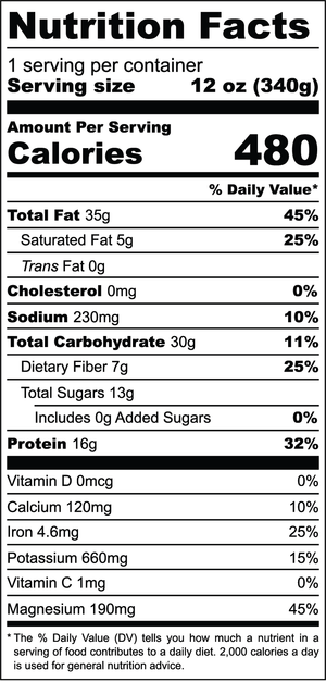 Vanilla Protein nutrition facts label