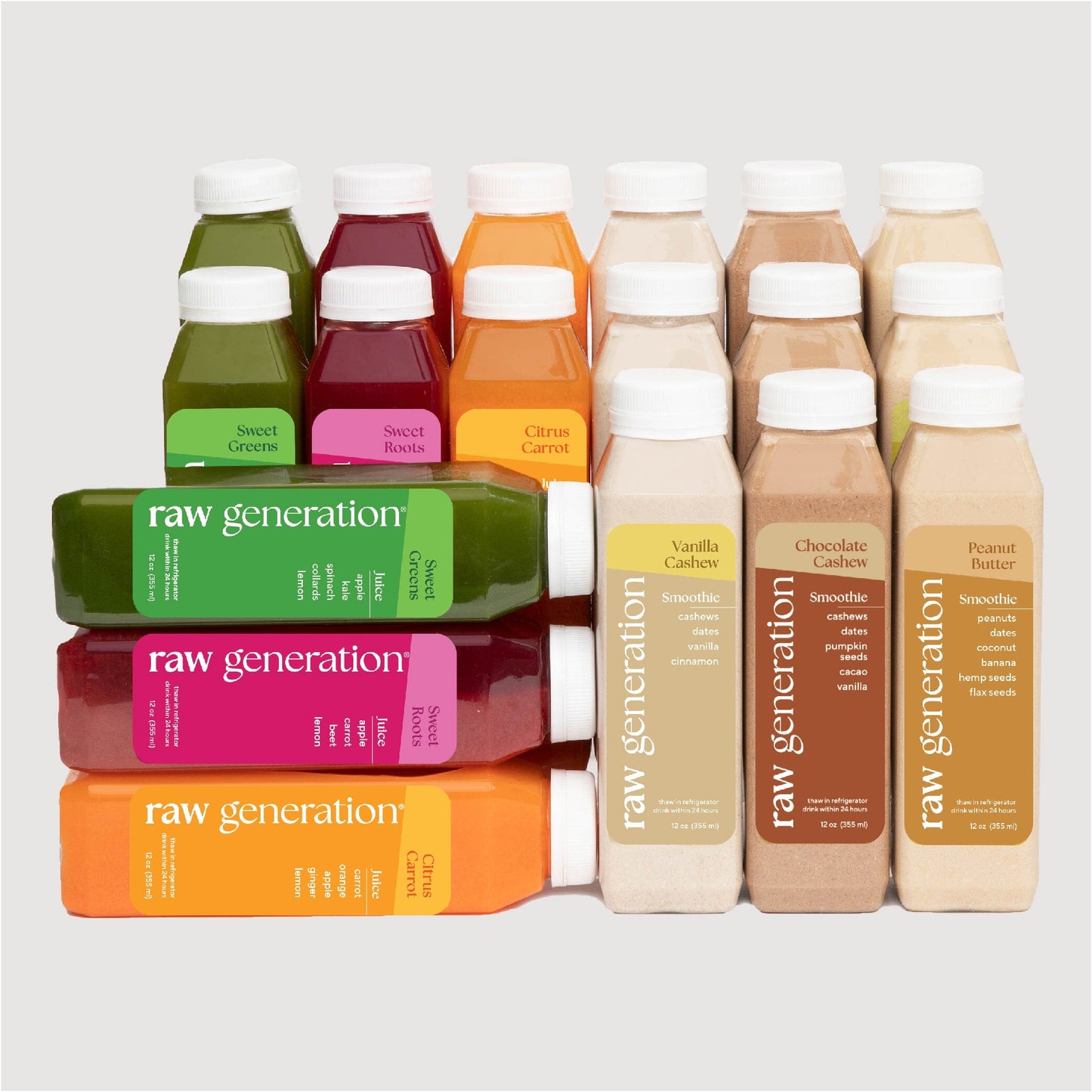 Protein Cleanse bottles grouped together, showcasing labels. These drinks are plant-based, high-protein, and free from artificial sweeteners, supporting weight loss and healthy eating habits.