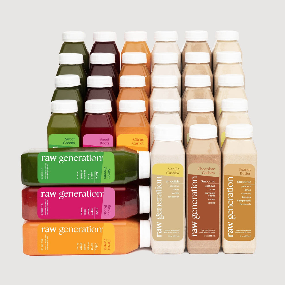 Protein Cleanse bottles showcasing diverse flavors, promoting weight loss with 38g plant-based protein, vitamins, and minerals, unpasteurized, non-GMO, soy-free, gluten-free, and dairy-free.