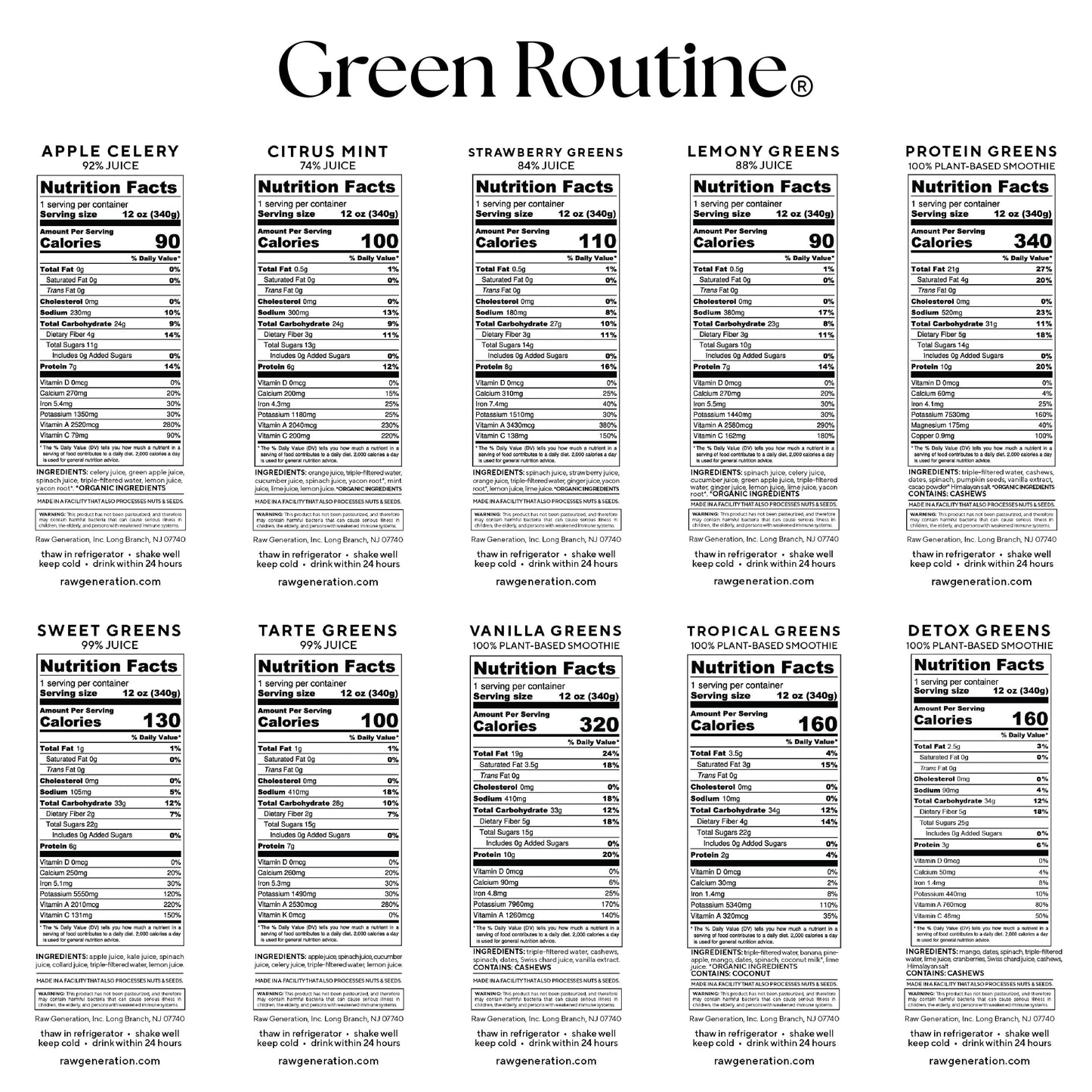 Green Routine nutrition facts.