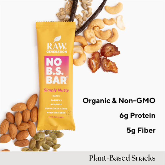 Infographic listing features of the product. Organic & Non-GMO, 6g Protein, 5g Fiber.