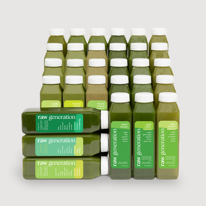 Picture of all 30 bottles included in the Green Routine 30 pack.