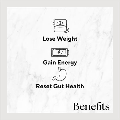 Infographic that reads: "Fuel your body with: Lose Weight, Gain Energy, and Reset Gut Health"