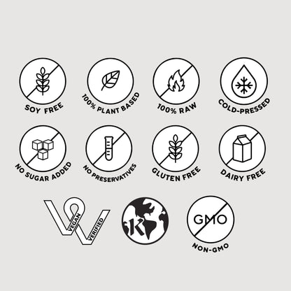 Sweet Greens Juice icons depicting eco-friendly and chemical-free symbols, highlighting its nutrient-rich ingredients like apples, kale, spinach, and collards for healthy consumption.