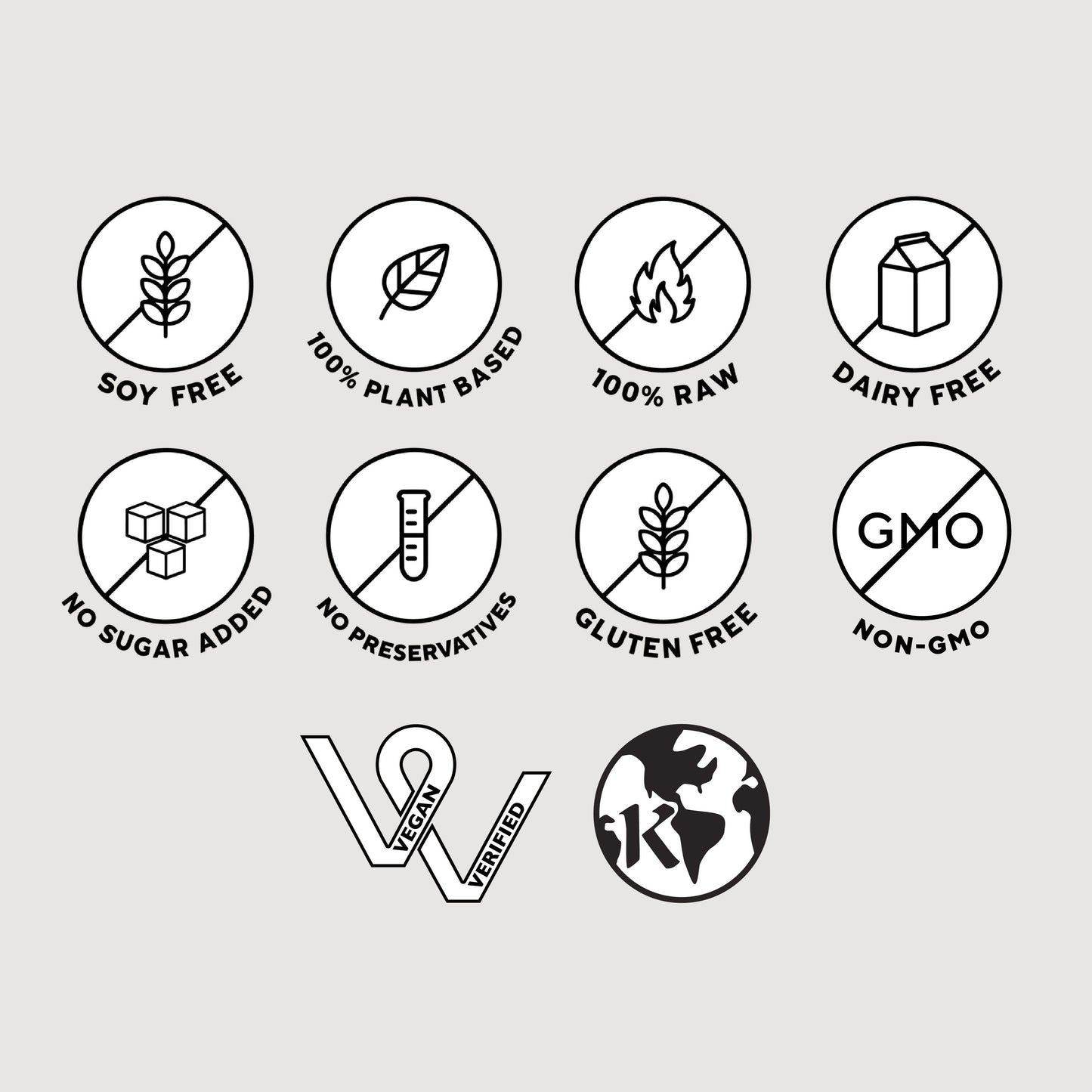 Vanilla Cashew Smoothie packaging with black and white icons depicting plant-based ingredients and nutritional benefits, highlighting its creamy texture and protein content.