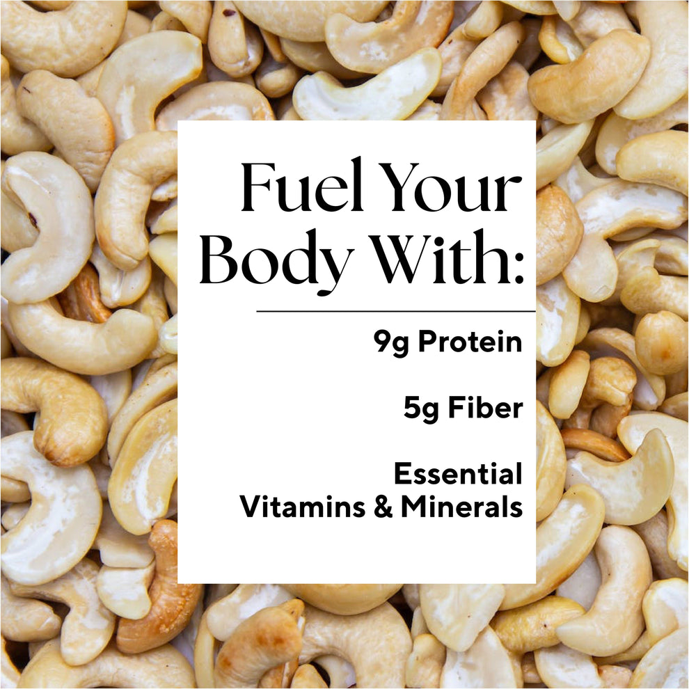 Infographic that reads: "Fuel your body with: 9g Protein, 5g Fiber, and Essential Vitamins & Minerals."