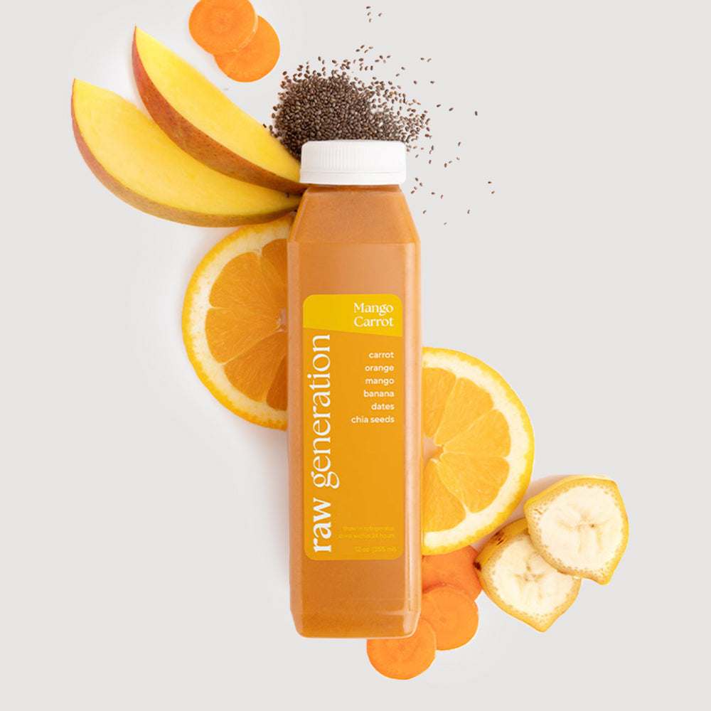 Mango Carrot with mango, carrot, orange, banana and chia seeds